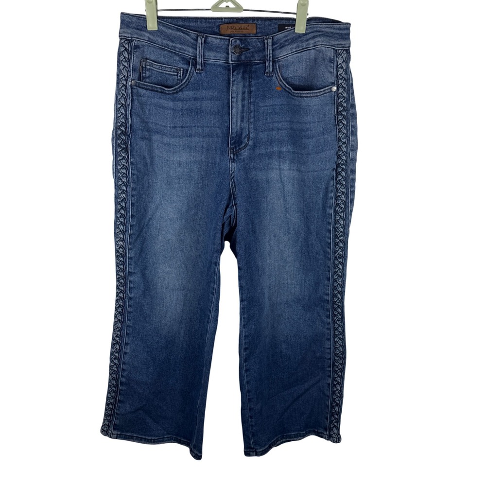 Judy Blue Wide Leg Jeans Womens 14W Blue Braided Side Seam JB88850 MD